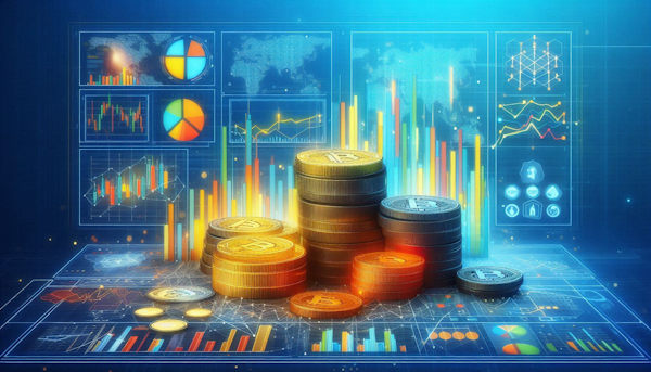 چندین سکه بیت کوین روی زمین و پس زمینه نمودار تحلیلی-technical-analysis
